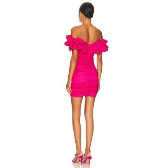 Lovers And Friends Ruffle Off The Shoulder Nikolina Ruched Dress Small $168