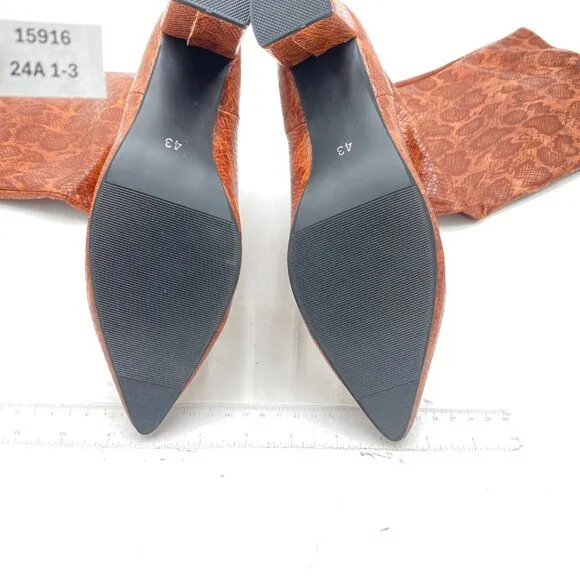Low Chunky Pointed Toe Ankle Boots for Women with Full Bling Sparkly Brown Snake