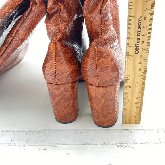 Low Chunky Pointed Toe Ankle Boots for Women with Full Bling Sparkly Brown Snake