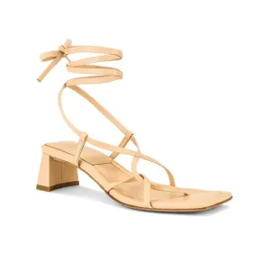 LPA Loren Block Heel Sandals Tan Leather Strappy Ankle Wrap Sz 9 Square Toe