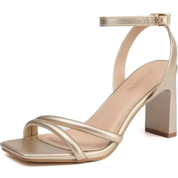 LULLASONG Ankle Strappy Heeled Sandals, Size 7