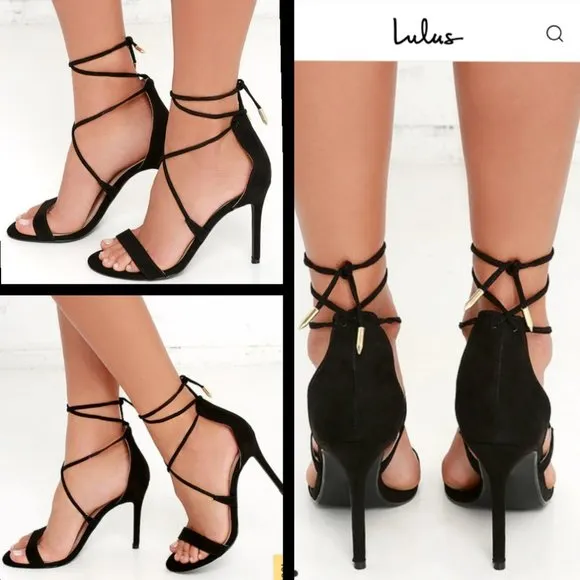 Lulu's Black Ankle Wrap-Around Stilettos