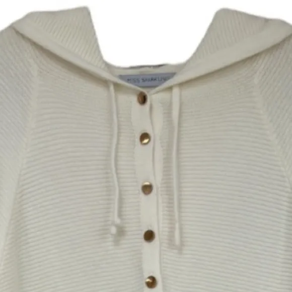 Luxury Soft Hooded Sweater Gold Quarter Button Hoodie Cream Off White Size XL