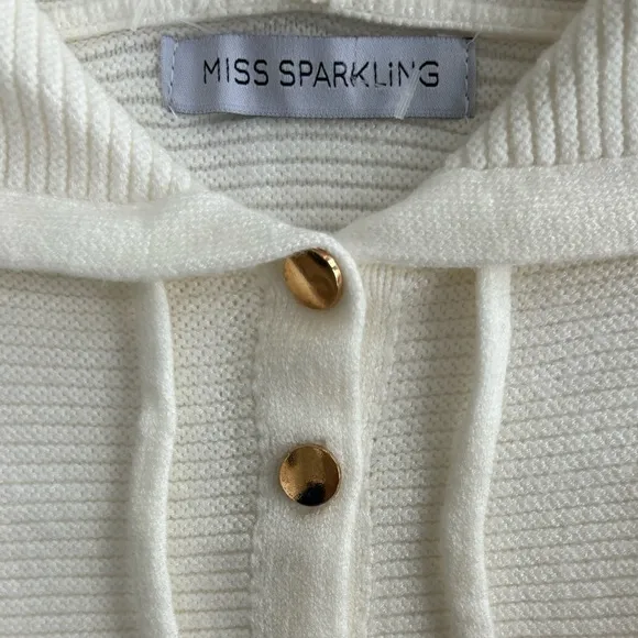 Luxury Soft Hooded Sweater Gold Quarter Button Hoodie Cream Off White Size XL