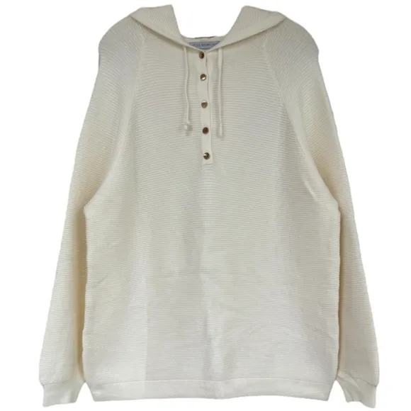 Luxury Soft Hooded Sweater Gold Quarter Button Hoodie Cream Off White Size XL