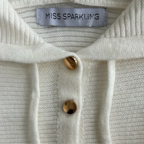 Luxury Soft Hooded Sweater Gold Quarter Button Hoodie Cream Off White Size XL