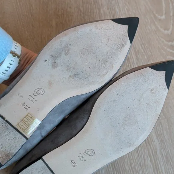 M. Gemi The Stellato Gray Suede Pony Flats Loafers Pointed Toe Shoes, size 40.5