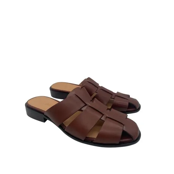 Madewell The Dixson Fisherman Mule Flats Leather Apple Butter Brown Sz 6 NK031