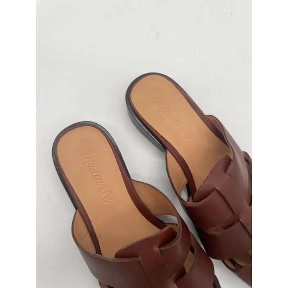 Madewell The Dixson Fisherman Mule Flats Leather Apple Butter Brown Sz 6 NK031
