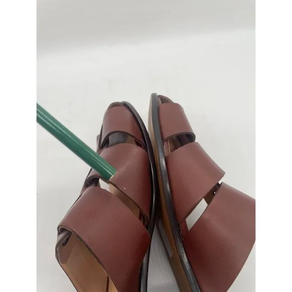 Madewell The Dixson Fisherman Mule Flats Leather Apple Butter Brown Sz 6 NK031