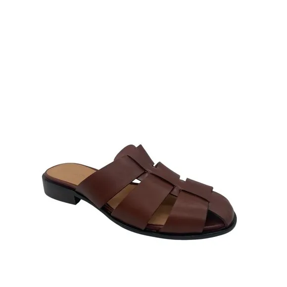 Madewell The Dixson Fisherman Mule Flats Leather Apple Butter Brown Sz 6 NK031