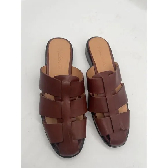 Madewell The Dixson Fisherman Mule Flats Leather Apple Butter Brown Sz 6 NK031