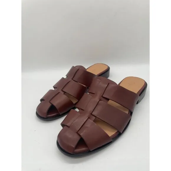 Madewell The Dixson Fisherman Mule Flats Leather Apple Butter Brown Sz 6 NK031