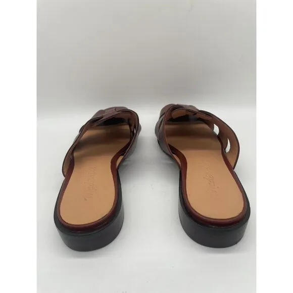 Madewell The Dixson Fisherman Mule Flats Leather Apple Butter Brown Sz 6 NK031