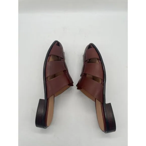 Madewell The Dixson Fisherman Mule Flats Leather Apple Butter Brown Sz 6 NK031
