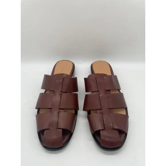 Madewell The Dixson Fisherman Mule Flats Leather Apple Butter Brown Sz 6 NK031