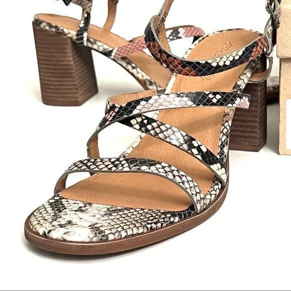 Madewell The Edie Snake Print Embossed Leather Sandal Shoes Size 10 New