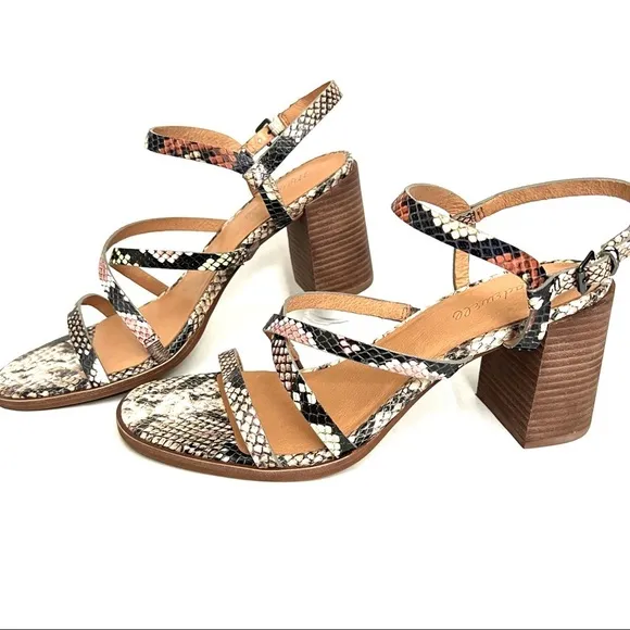 Madewell The Edie Snake Print Embossed Leather Sandal Shoes Size 10 New