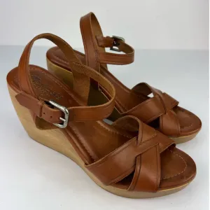 Madewell Women's 10 Wooden Wedge Wylie Sandals Distressed Leather Brown/Cognac