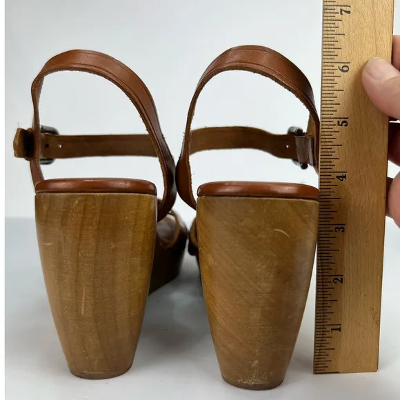 Madewell Women's 10 Wooden Wedge Wylie Sandals Distressed Leather Brown/Cognac