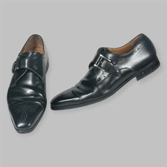 Magnanni Black Single Monk Strap Dress Shoes 18824 Mens Size 9.5 M Made In Spain