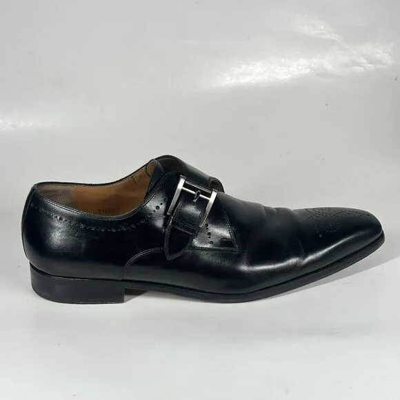 Magnanni Black Single Monk Strap Dress Shoes 18824 Mens Size 9.5 M Made In Spain