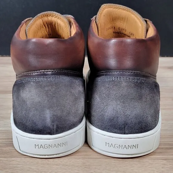 Magnanni Costa Mid Shoes Mens Size 9 Gray Brown Leather Suede Sneakers