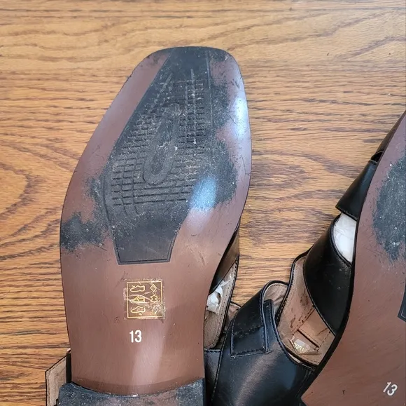 Majestic Collection Black Leather Open Closed Toe Slingback Sandals Shoes 13