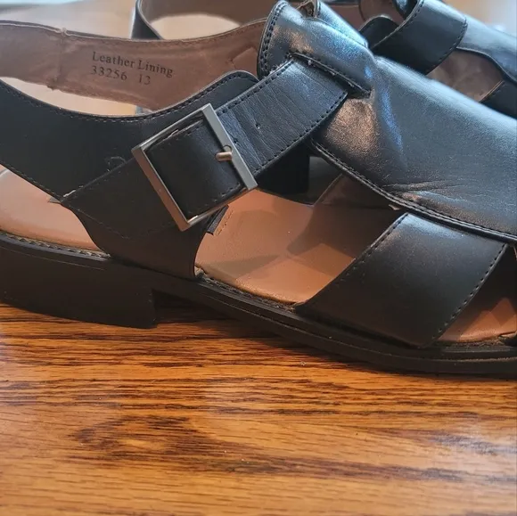Majestic Collection Black Leather Open Closed Toe Slingback Sandals Shoes 13