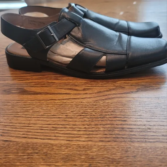 Majestic Collection Black Leather Open Closed Toe Slingback Sandals Shoes 13