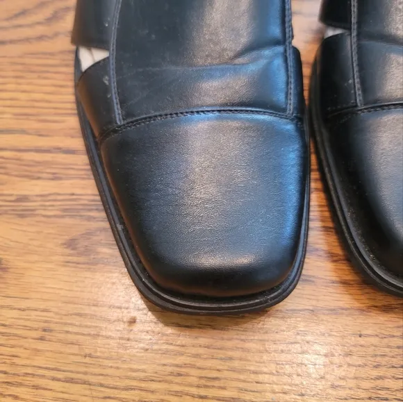 Majestic Collection Black Leather Open Closed Toe Slingback Sandals Shoes 13