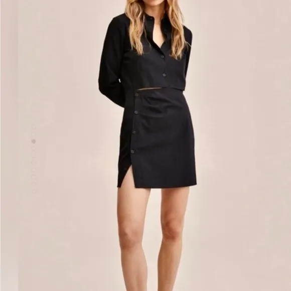 Mango MNG - NWOT black cutout button front mini shirt dress