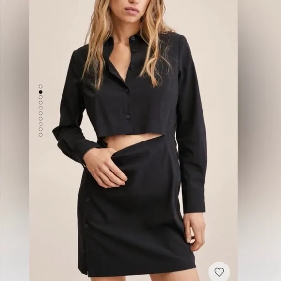 Mango MNG - NWOT black cutout button front mini shirt dress