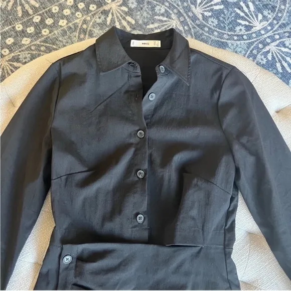 Mango MNG - NWOT black cutout button front mini shirt dress