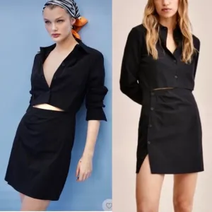 Mango MNG - NWOT black cutout button front mini shirt dress