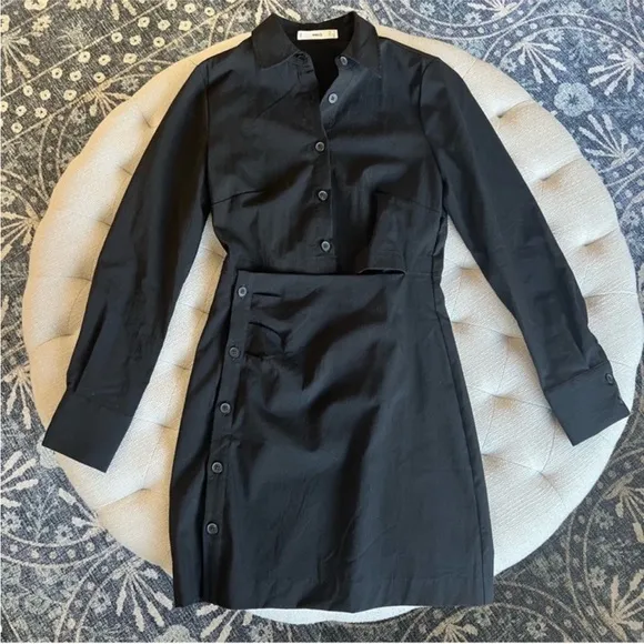Mango MNG - NWOT black cutout button front mini shirt dress