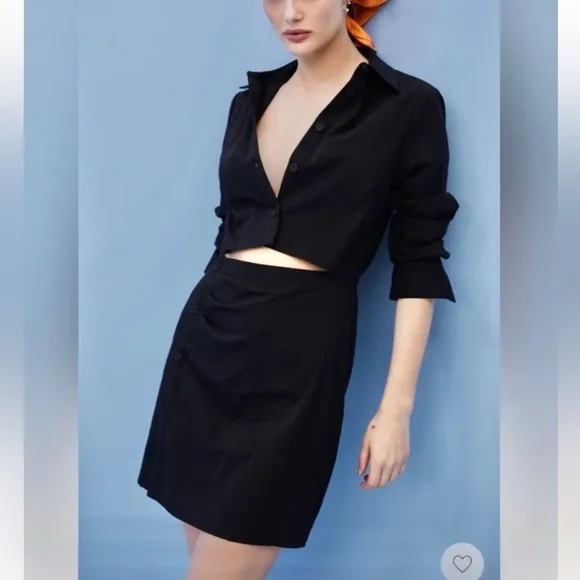 Mango MNG - NWOT black cutout button front mini shirt dress