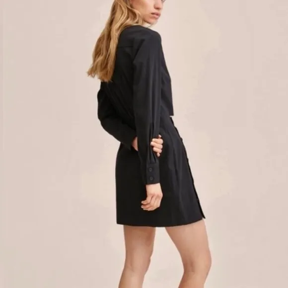 Mango MNG - NWOT black cutout button front mini shirt dress