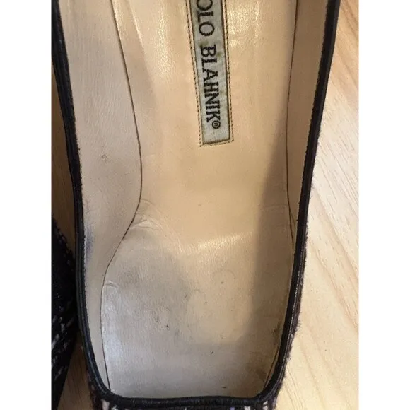 Manolo Blahnik BB Tweed Pumps Heels Black Purple Pink Shoes Size 36 Pre-owned