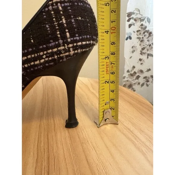 Manolo Blahnik BB Tweed Pumps Heels Black Purple Pink Shoes Size 36 Pre-owned