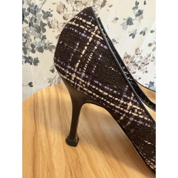 Manolo Blahnik BB Tweed Pumps Heels Black Purple Pink Shoes Size 36 Pre-owned