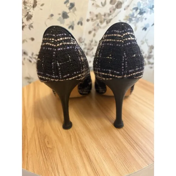 Manolo Blahnik BB Tweed Pumps Heels Black Purple Pink Shoes Size 36 Pre-owned