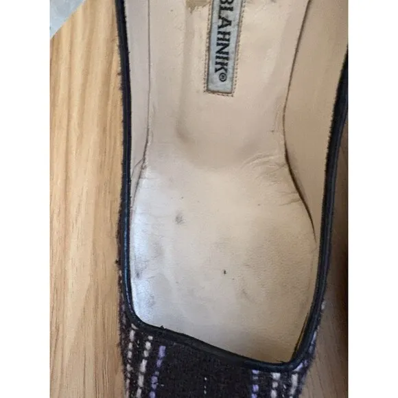 Manolo Blahnik BB Tweed Pumps Heels Black Purple Pink Shoes Size 36 Pre-owned