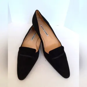 Manolo Blahnik black suede pointy toe flats shoes