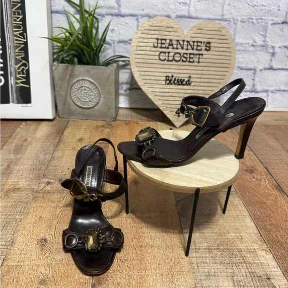 Manolo Blahnik brown leather high heel sandals