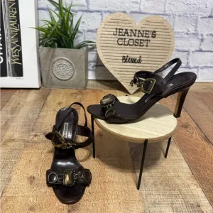 Manolo Blahnik brown leather high heel sandals
