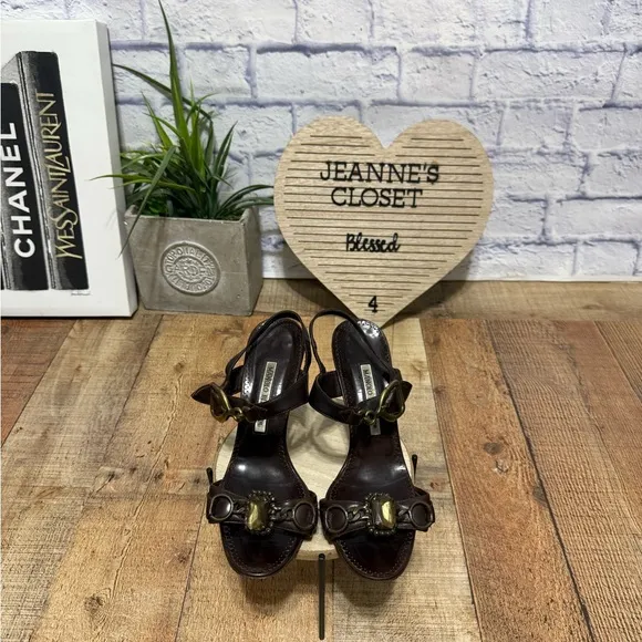 Manolo Blahnik brown leather high heel sandals