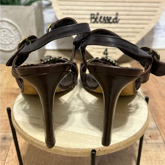 Manolo Blahnik brown leather high heel sandals
