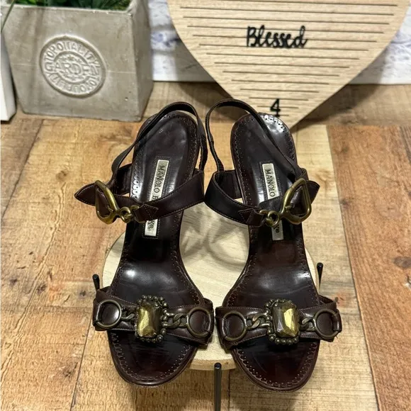 Manolo Blahnik brown leather high heel sandals
