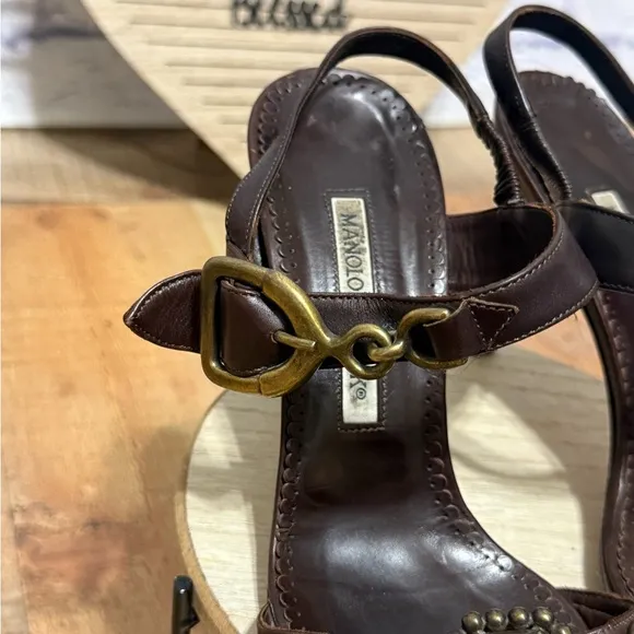 Manolo Blahnik brown leather high heel sandals